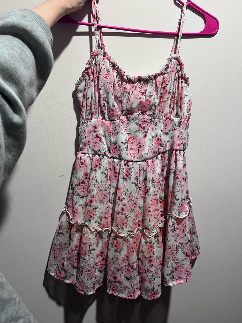 Floral Pink romper with Ruffle Tiers